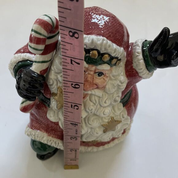 Retired FITZ & FLOYD "SNOW BUSINESS" SANTA CLAUS CHRISTMAS CANDY JAR Cookie- - Picture 10 of 13